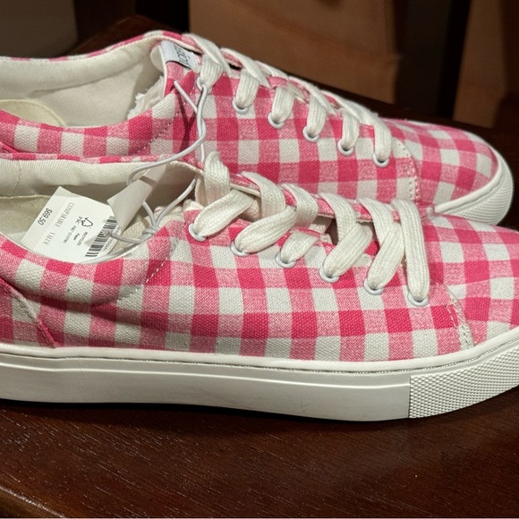 J. Crew Factory Pink Gingham Plaid Sneakers 7 NWT - Picture 3 of 6